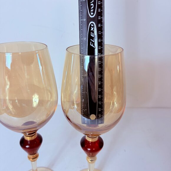 Pier 1 Amber Wine Glasses Set of 2 VTG Elegant Holiday Goblets Bar Cart Decor - Picture 13 of 16